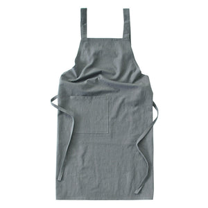NNEDSZ Grey Cotton Linen H-Back Apron - Solid Color Kitchen Cooking Apron with Pocket