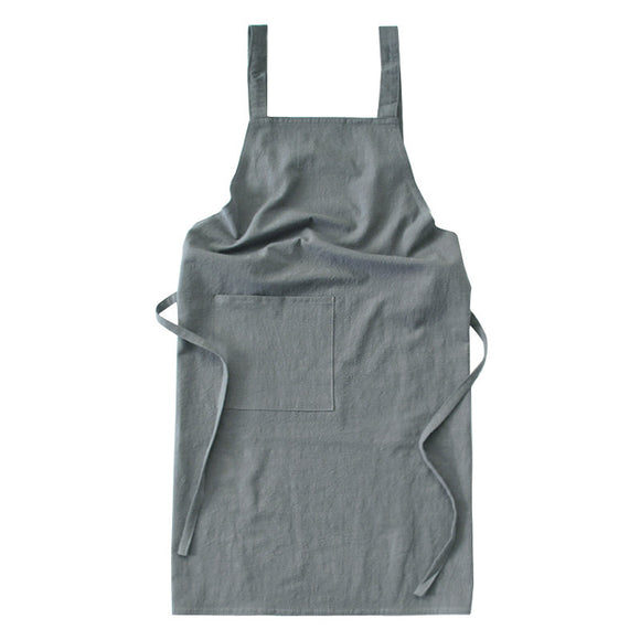 NNEDSZ Grey Cotton Linen H-Back Apron - Solid Color Kitchen Cooking Apron with Pocket