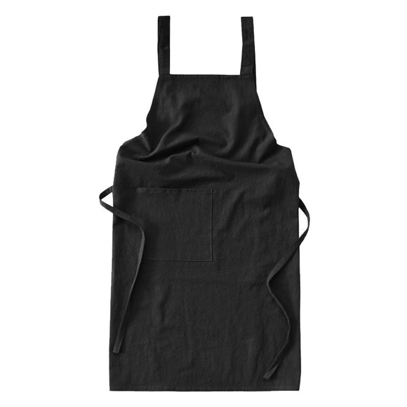NNEDSZ Black Cotton Linen H-Back Apron - Solid Color Kitchen Cooking Apron with Pocket