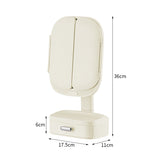 NNEDSZ Milky White LED Lighted Tri-Fold Makeup Mirror with Storage Drawer & Magnification(USB Charging Port)