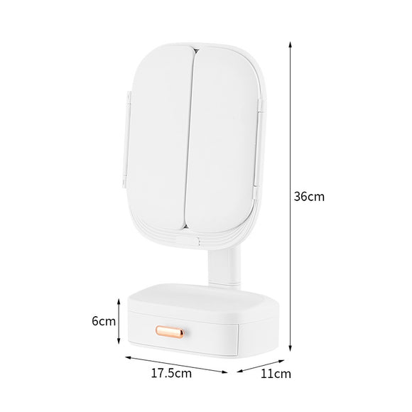 NNEDSZ White LED Lighted Tri-Fold Makeup Mirror with Storage Drawer & Magnification(USB Charging Port)