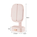 NNEDSZ Pink LED Lighted Tri-Fold Makeup Mirror with Storage Drawer & Magnification(USB Charging Port)