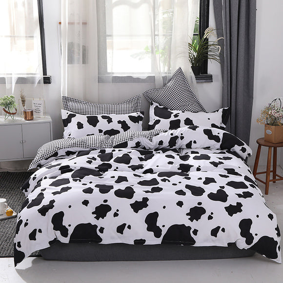 NNEDSZ Black and White Cow Pattern 3-Piece Polyester Duvet Cover Set with 2 Pcs Pillowcases - Elegant Bedding, Machine Washable, 173x230cm Duvet + 51x76cm Pillowcases