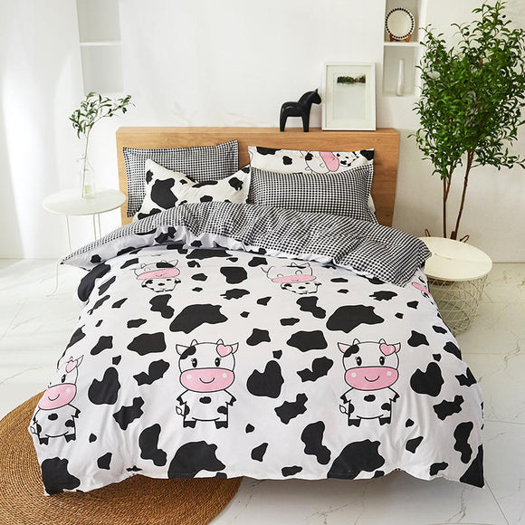 NNEDSZ Black and White Cow Pattern 3-Piece Polyester Duvet Cover Set with 2 Pcs Pillowcases - Elegant Bedding, Machine Washable, 173x230cm Duvet + 51x76cm Pillowcases
