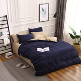 NNEDSZ Dark Blue And Khaki Stitching Ultra-Soft Solid Color 4-Piece Bedding Set - Queen Size(Suitable for 2m bed)
