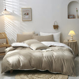 NNEDSZ Light Brown And White Stitching Ultra-Soft Solid Color 4-Piece Bedding Set - Queen Size(Suitable for 2m bed)