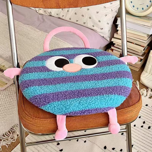 NNEDSZ Blue And Purple Stripes Cute Cartoon Round Memory Foam Seat Cushion - Detachable & Washable
