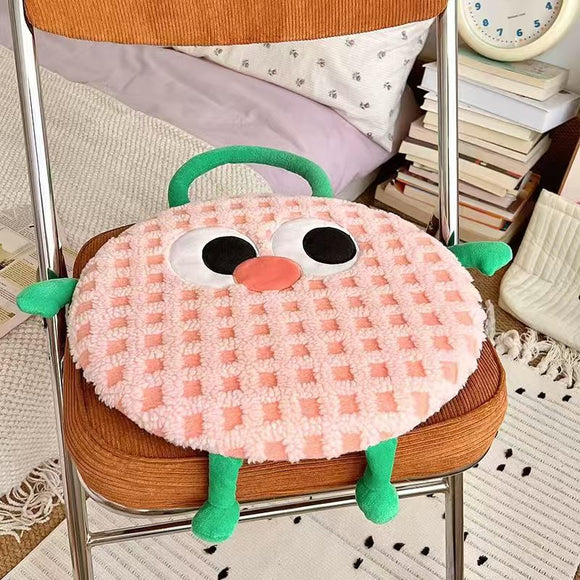NNEDSZ Pink Plaid Cute Cartoon Round Memory Foam Seat Cushion - Detachable & Washable