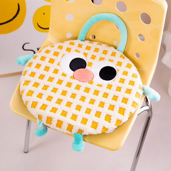 NNEDSZ Yellow Plaid Cute Cartoon Round Memory Foam Seat Cushion - Detachable & Washable