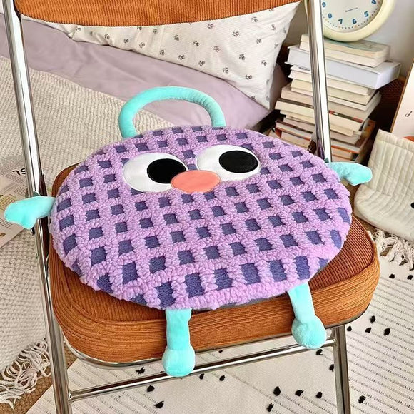 NNEDSZ Purple Plaid Cute Cartoon Round Memory Foam Seat Cushion - Detachable & Washable