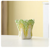 NNEDSZ 2 Pcs Light Green Premium Ceramic Cabbage Makeup Brush Holder - Elegant 10.5cm High-End Desktop Organizer