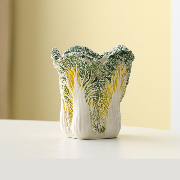 NNEDSZ 2 Pcs Dark Green Premium Ceramic Cabbage Makeup Brush Holder - Elegant 10.5cm High-End Desktop Organizer