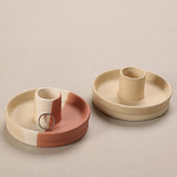 NNEDSZ 2 Pcs Light Yellow Straight Bottom Nordic Ceramic Candle Holder with Jewelry Dish - Elegant Minimalist Home Decor Piece