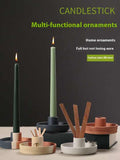 NNEDSZ 2 Pcs Light Yellow Oval Bottom Nordic Ceramic Candle Holder with Jewelry Dish - Elegant Minimalist Home Decor Piece