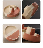 NNEDSZ 2 Pcs Light Yellow Oval Bottom Nordic Ceramic Candle Holder with Jewelry Dish - Elegant Minimalist Home Decor Piece