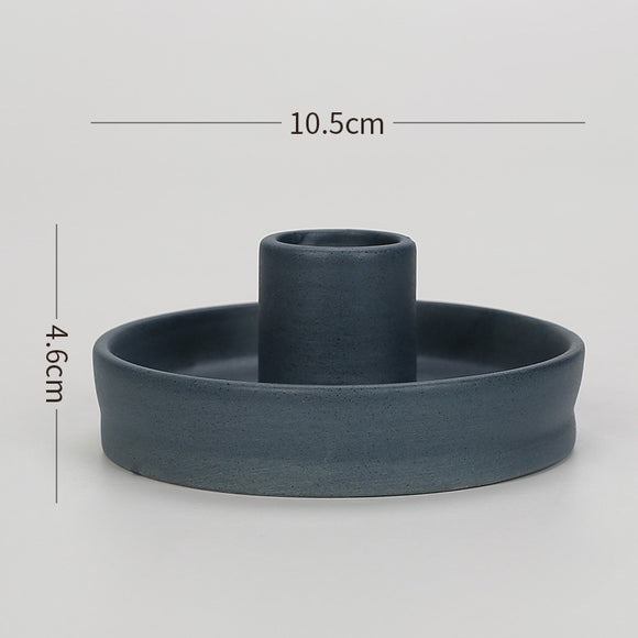 NNEDSZ 2 Pcs Dark Blue Straight Bottom Nordic Ceramic Candle Holder with Jewelry Dish - Elegant Minimalist Home Decor Piece