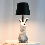 NNEDSZ Grey Bunny Black Lampshade Adorable Rabbit Resin Table Lamp - 3-Color LED, USB Rechargeable, Touch Dimming