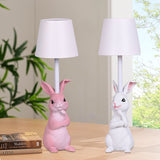NNEDSZ White Bunny White Lampshade Adorable Rabbit Resin Table Lamp - 3-Color LED, USB Rechargeable, Touch Dimming