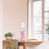 NNEDSZ Pink Bunny White Lampshade Adorable Rabbit Resin Table Lamp - 3-Color LED, USB Rechargeable, Touch Dimming