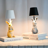 NNEDSZ Pink Bunny White Lampshade Adorable Rabbit Resin Table Lamp - 3-Color LED, USB Rechargeable, Touch Dimming