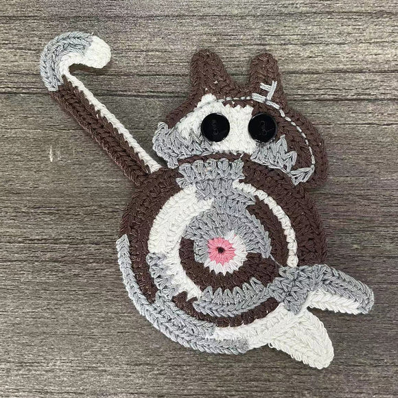 NNEDSZ 4 Pcs Grey,Brown And White Cute Cat Butt Knitted Coaster - Lightweight Crochet Drink Mat, 15x10cm