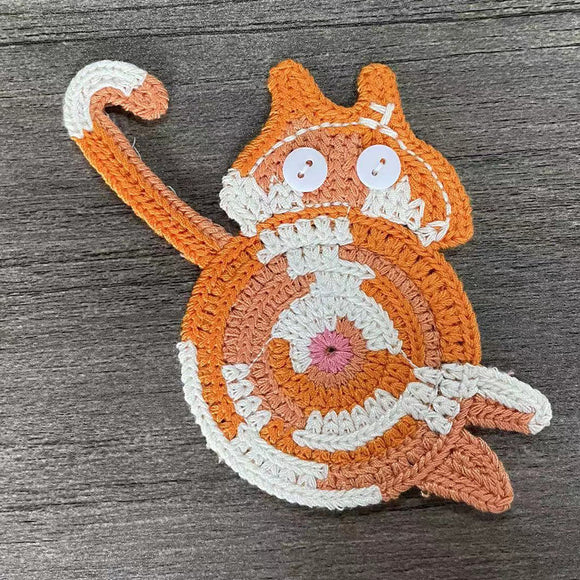 NNEDSZ 4 Pcs Orange Cute Cat Butt Knitted Coaster - Lightweight Crochet Drink Mat, 15x10cm