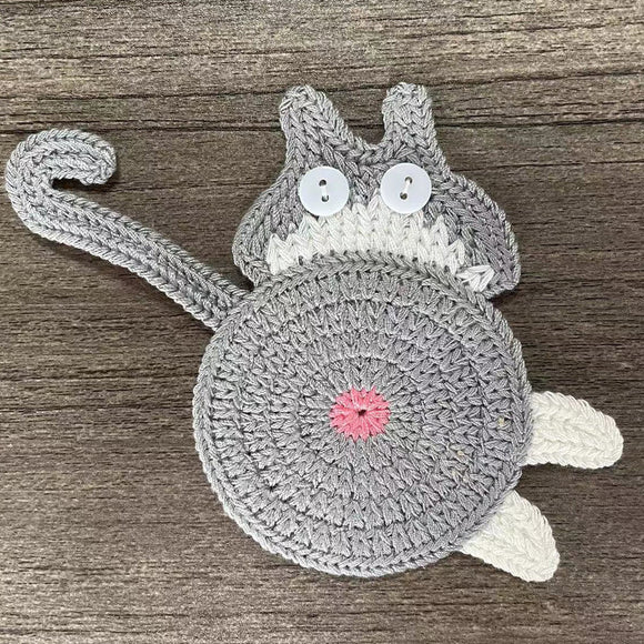 NNEDSZ 4 Pcs Grey And White Cute Cat Butt Knitted Coaster - Lightweight Crochet Drink Mat, 15x10cm
