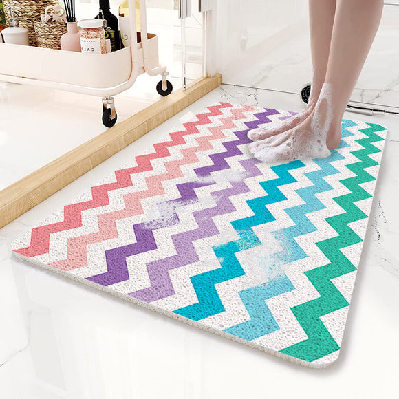 NNEDSZ Colorful Wavy Lines Pattern  PVC Non-Slip Bath Mat 45x75cm - Shower Drain Hole Design, Soft & Quick-Dry Bathroom Rug