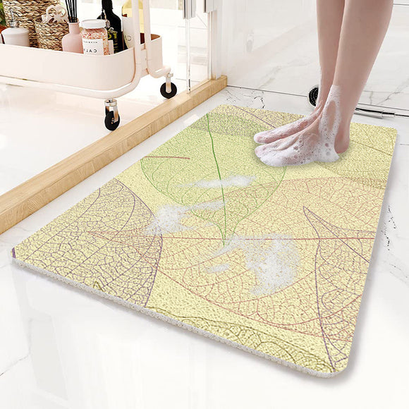 NNEDSZ Yellow Leaves Pattern  PVC Non-Slip Bath Mat 50x80cm - Shower Drain Hole Design, Soft & Quick-Dry Bathroom Rug