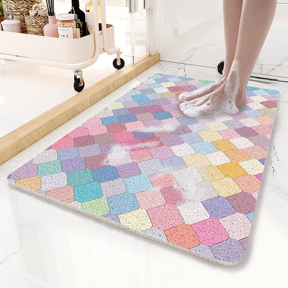 NNEDSZ Colorful Scale Pattern  PVC Non-Slip Bath Mat 50x80cm - Shower Drain Hole Design, Soft & Quick-Dry Bathroom Rug