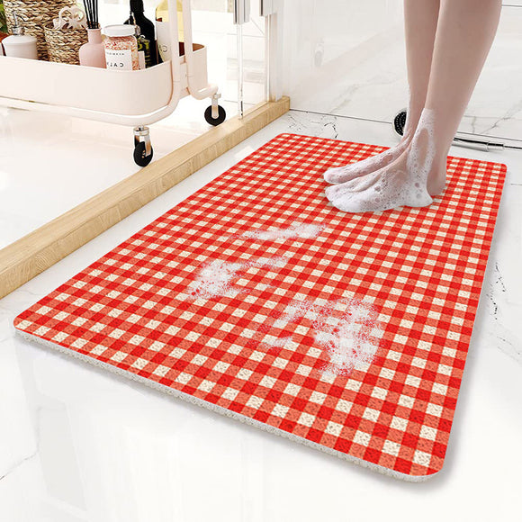 NNEDSZ Red Plaid Pattern  PVC Non-Slip Bath Mat 50x80cm - Shower Drain Hole Design, Soft & Quick-Dry Bathroom Rug