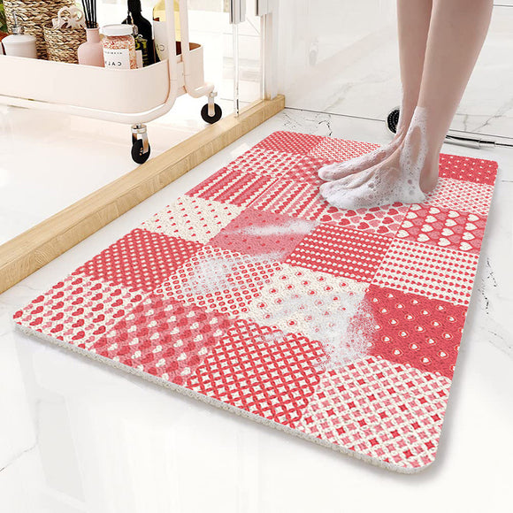 NNEDSZ Pink Checkered Pattern  PVC Non-Slip Bath Mat 50x80cm - Shower Drain Hole Design, Soft & Quick-Dry Bathroom Rug