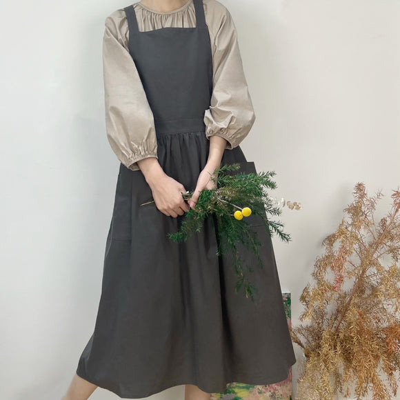 NNEDSZ Grey Cotton Waterproof Artisan Apron - 100x85cm, Stylish Cross-Back Design, Ideal for Kitchen & Floral Work