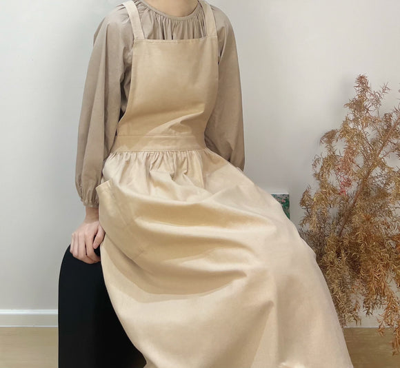 NNEDSZ Beige Cotton Waterproof Artisan Apron - 100x85cm, Stylish Cross-Back Design, Ideal for Kitchen & Floral Work