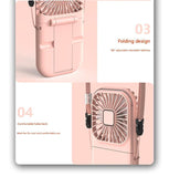 Pink Portable Handheld Fan with Neck Strap & Phone Stand