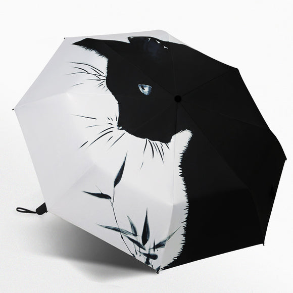 NNEDSZ Black Cat With Flowers Outside Cute Cartoon Umbrella - Sun/Rain Umbrella