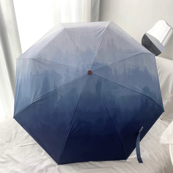 NNEDSZ Sea And Sky Blue Gradient Automatic Folding Umbrella - Sun & Rain Protection for Women
