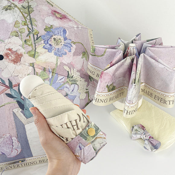 NNEDSZ Rose Mini 5-Fold Umbrella - Portable, Anti-UV, Black Glue Coating