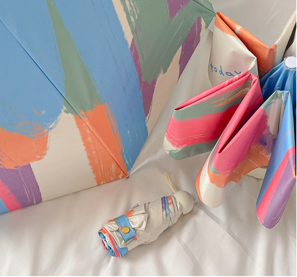 NNEDSZ Rainbow Curve Mini 5-Fold Umbrella - Portable, Anti-UV, Black Glue Coating