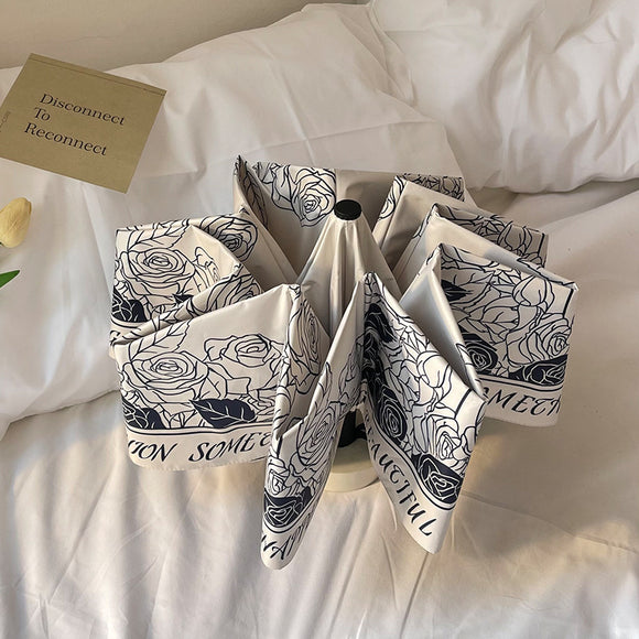 NNEDSZ Thorn Flower Mini 5-Fold Umbrella - Portable, Anti-UV, Black Glue Coating