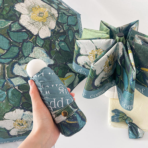 NNEDSZ Wild Rose Mini 5-Fold Umbrella - Portable, Anti-UV, Black Glue Coating