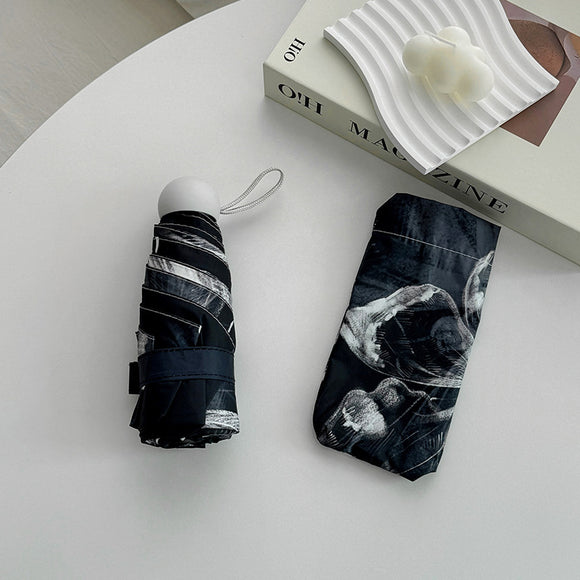 NNEDSZ Black Butterfly Mini 5-Fold Umbrella - Portable, Anti-UV, Black Glue Coating