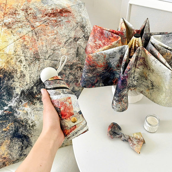 NNEDSZ Sunburned Rock Mini 5-Fold Umbrella - Portable, Anti-UV, Black Glue Coating