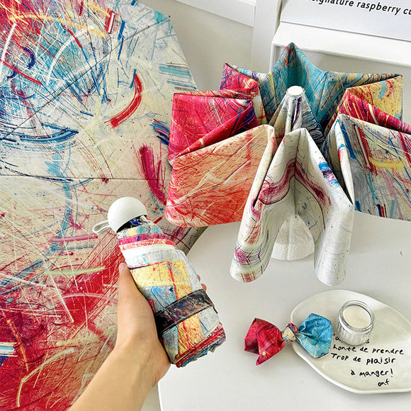 NNEDSZ Color Graffiti Mini 5-Fold Umbrella - Portable, Anti-UV, Black Glue Coating