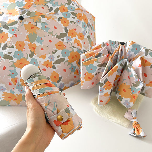 NNEDSZ Daisy Mini 5-Fold Umbrella - Portable, Anti-UV, Black Glue Coating