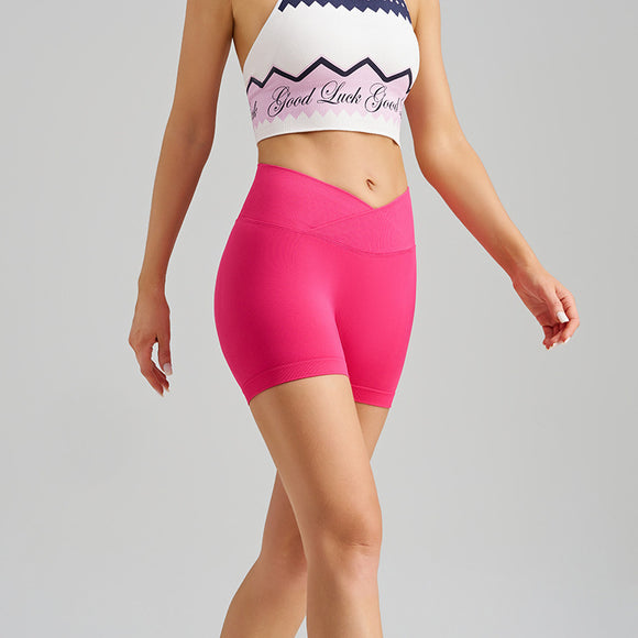 NNEDSZ Rose Red Yoga Shorts - Seamless, High Waist, Tummy Control Size S