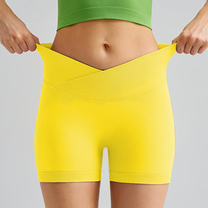 NNEDSZ Lemon Yellow Yoga Shorts - Seamless, High Waist, Tummy Control Size XL