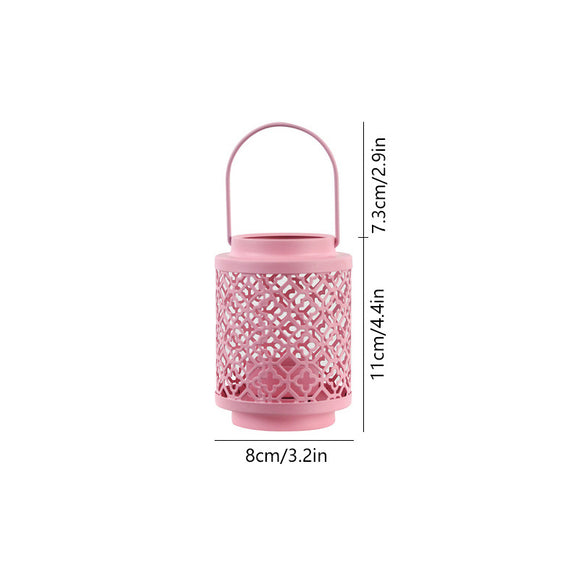 NNEDSZ Pink Vintage Style Candle Lantern - Iron Tabletop Centerpiece for Home Decor