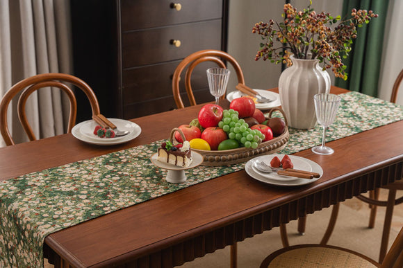 NNEDSZ Floral Table Runner with Tassels - Jacquard Green Farmhouse Style (33x200cm)