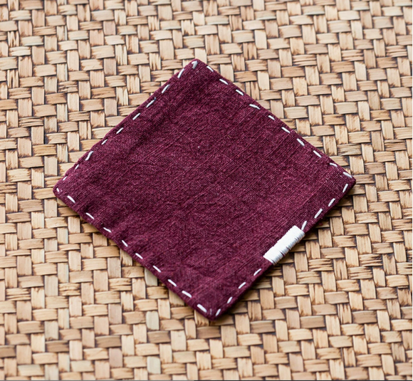 NNEDSZ Purple Red Chinese Style Linen Coasters - Set of 4, Hand-Embroidered Tea Mats (9x9cm)